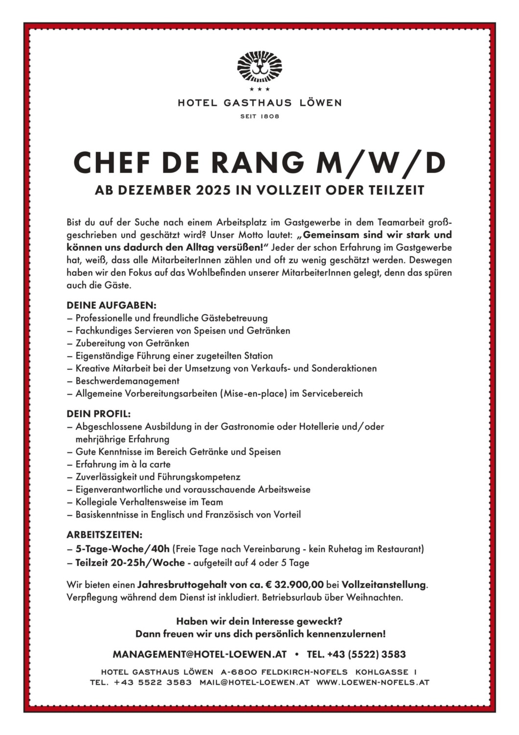 GL_Stellenanzeigen 2025_Oktober_Chef de Rang